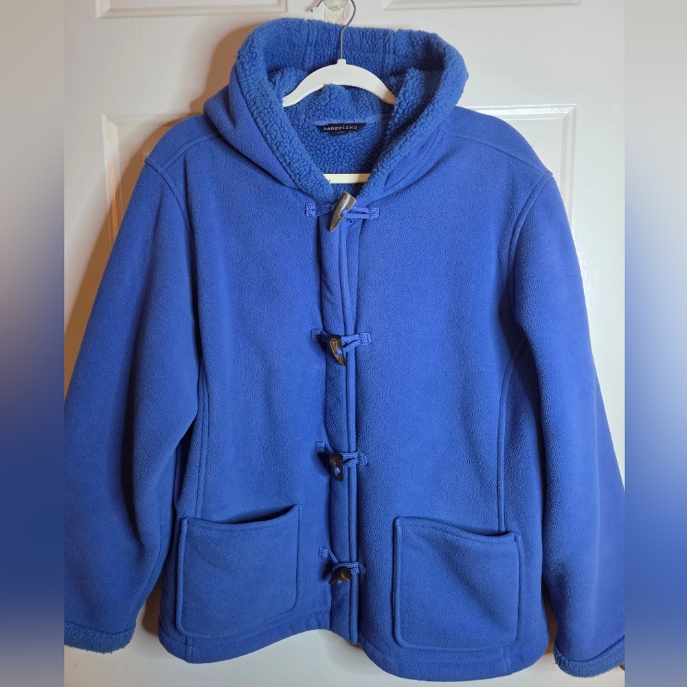 Lands End Jacket Hooded Toggled Full Zip Inner Fleece Blue Large 14-16 - Picture 2 of 10